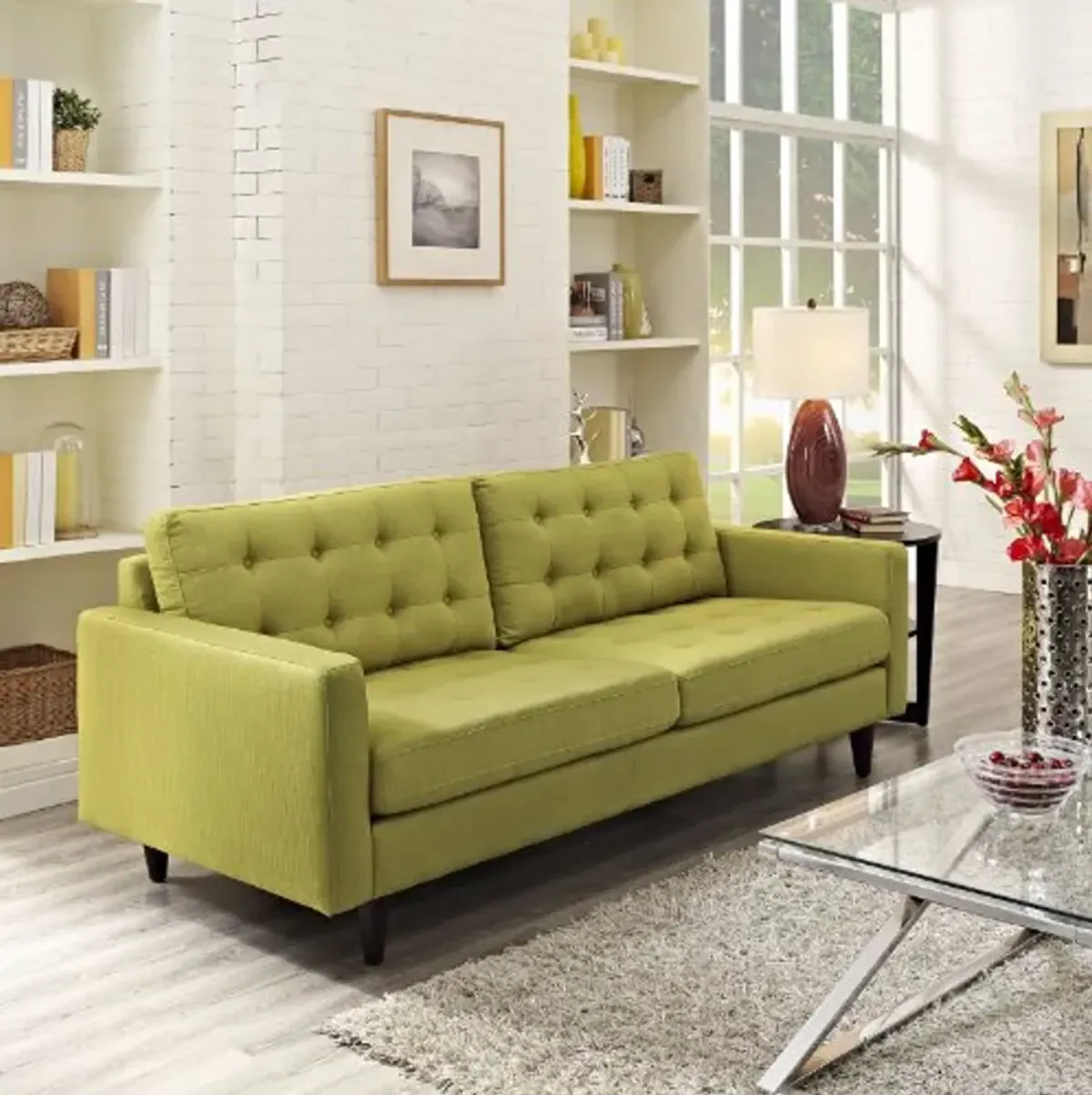 Modway Empress Mid-Century Modern Upholstered Fabric, Sofa, Wheatgrass