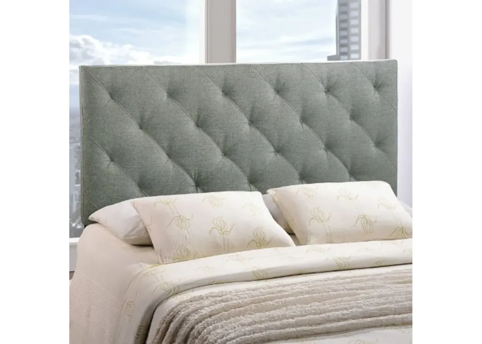 Modway Theodore Tufted Diamond Pattern Linen Fabric Upholstered Queen Headboard in Gray