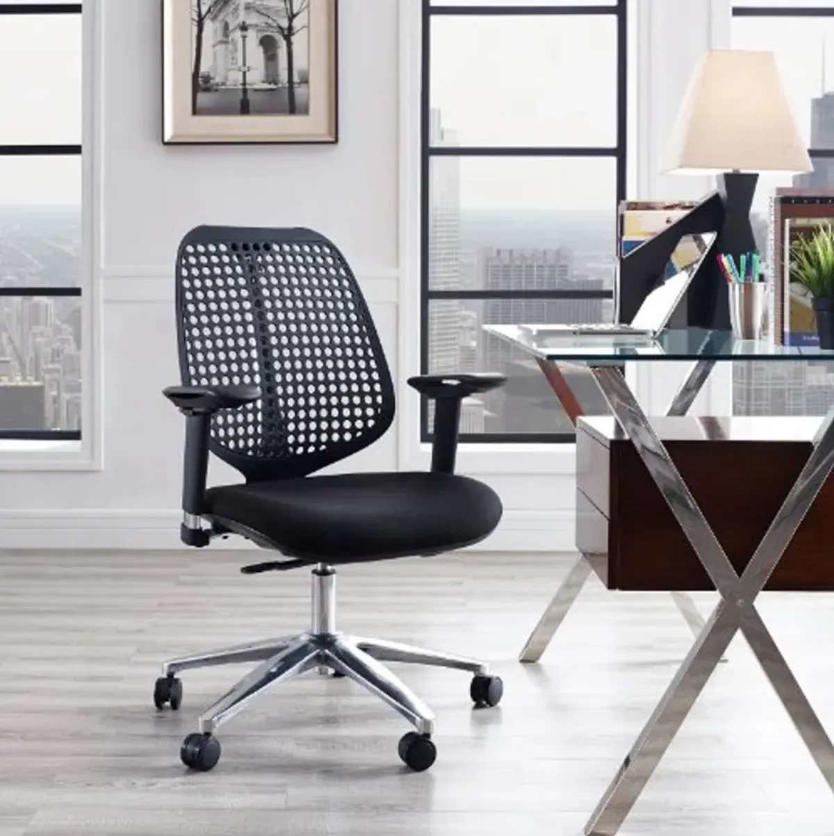 Modway Reverb Modern Ergonomic Office Chair with Adjustable Armrests in Black