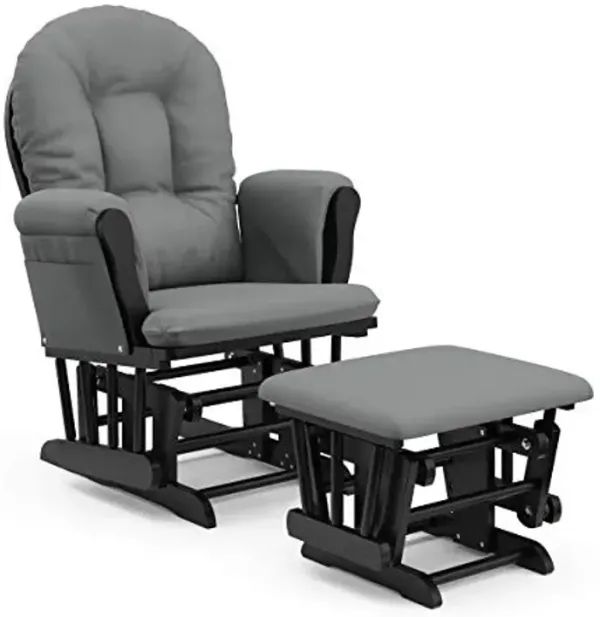 Storkcraft Premium Hoop Glider & Ottoman (Black with Gray) — GREENGUARD Gold Certified, Solid Wood Craftsmanship, Convenient Storage Pockets, Smooth-Gliding Chair for Nursery, Multi-Award-Winning