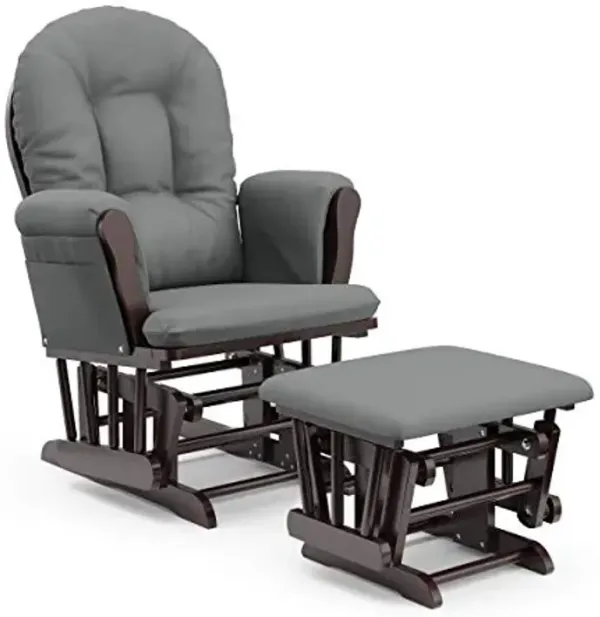 Storkcraft Premium Hoop Glider & Ottoman (Espresso/Gray) — GREENGUARD Gold Certified Nursery Glider, Solid Wood Craftsmanship, Smooth-Gliding Nursery Chair and Ottoman, Award-Winning