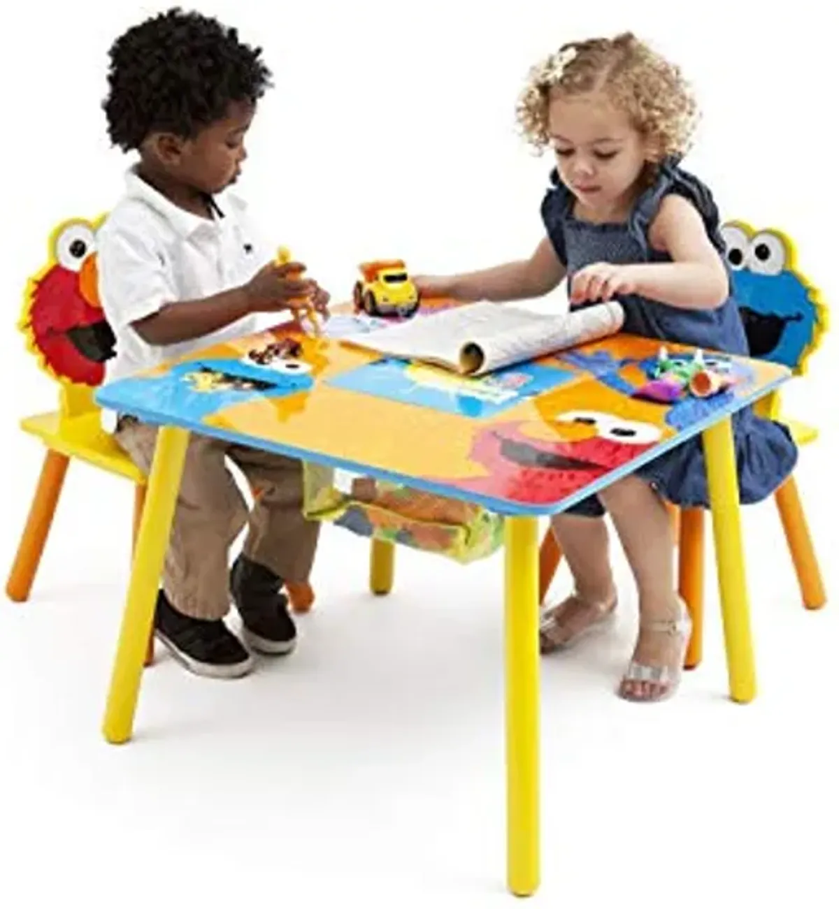 Delta Children Sesame Street Wood Kids Table and Chairs Set with Storage