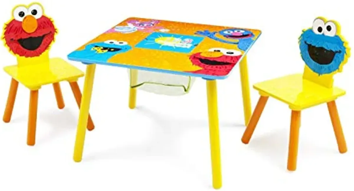 Delta Children Sesame Street Wood Kids Table and Chairs Set with Storage