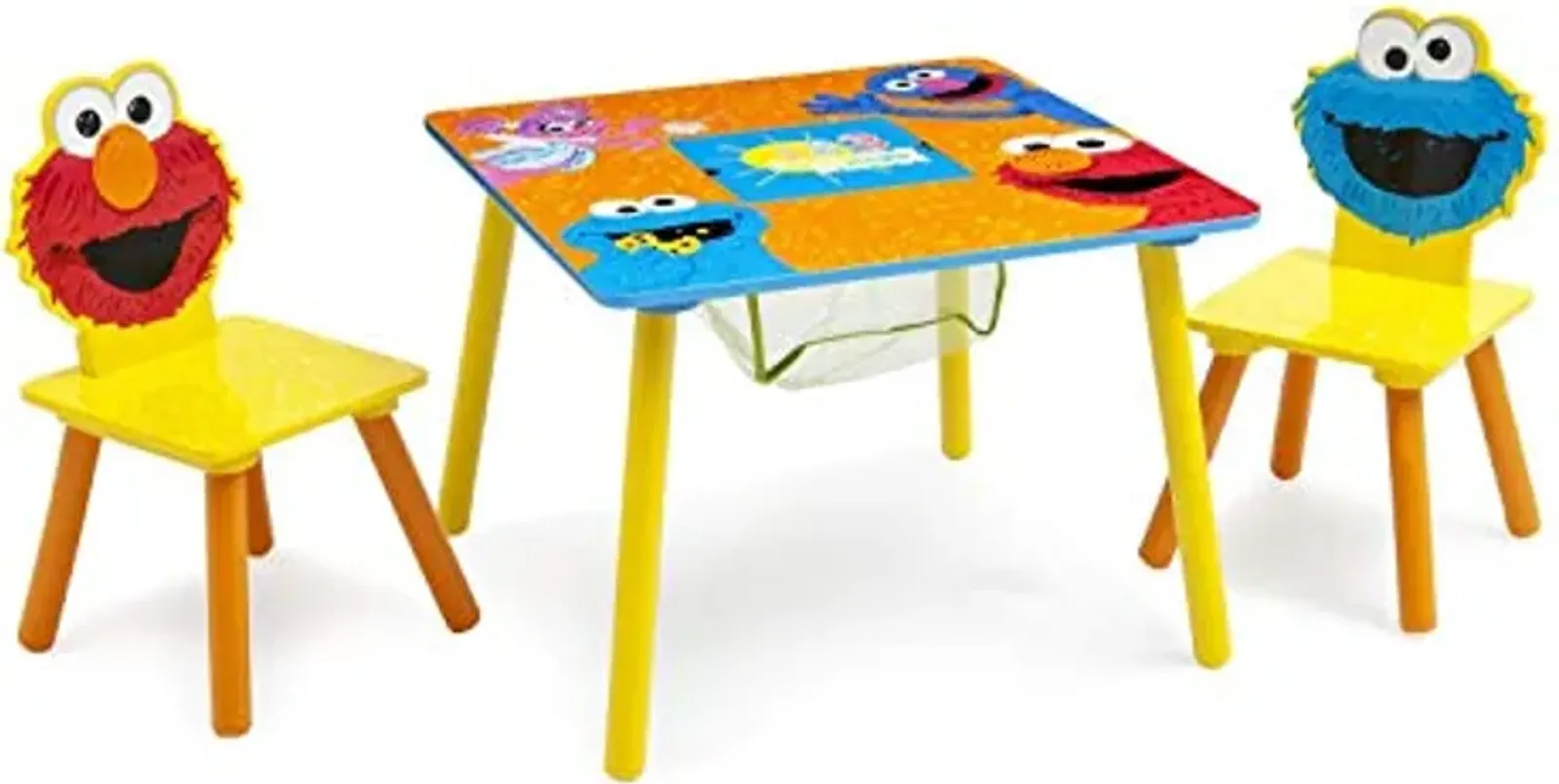 Delta Children Sesame Street Wood Kids Table and Chairs Set with Storage