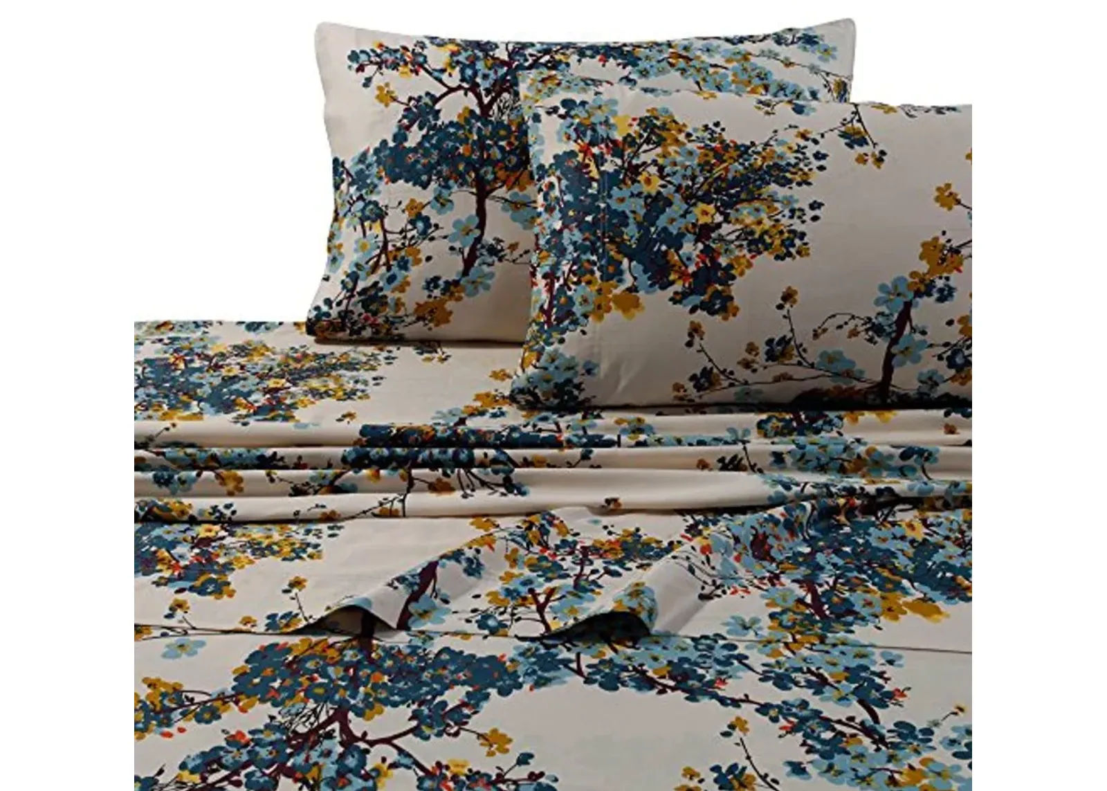 Tribeca Living Full Size Bed Sheet Set, 300 Thread Count Soft Cotton Sateen, Floral Print with Extra Deep Pockets, 4-Piece Bedding Set, Casablanca/Multicolor