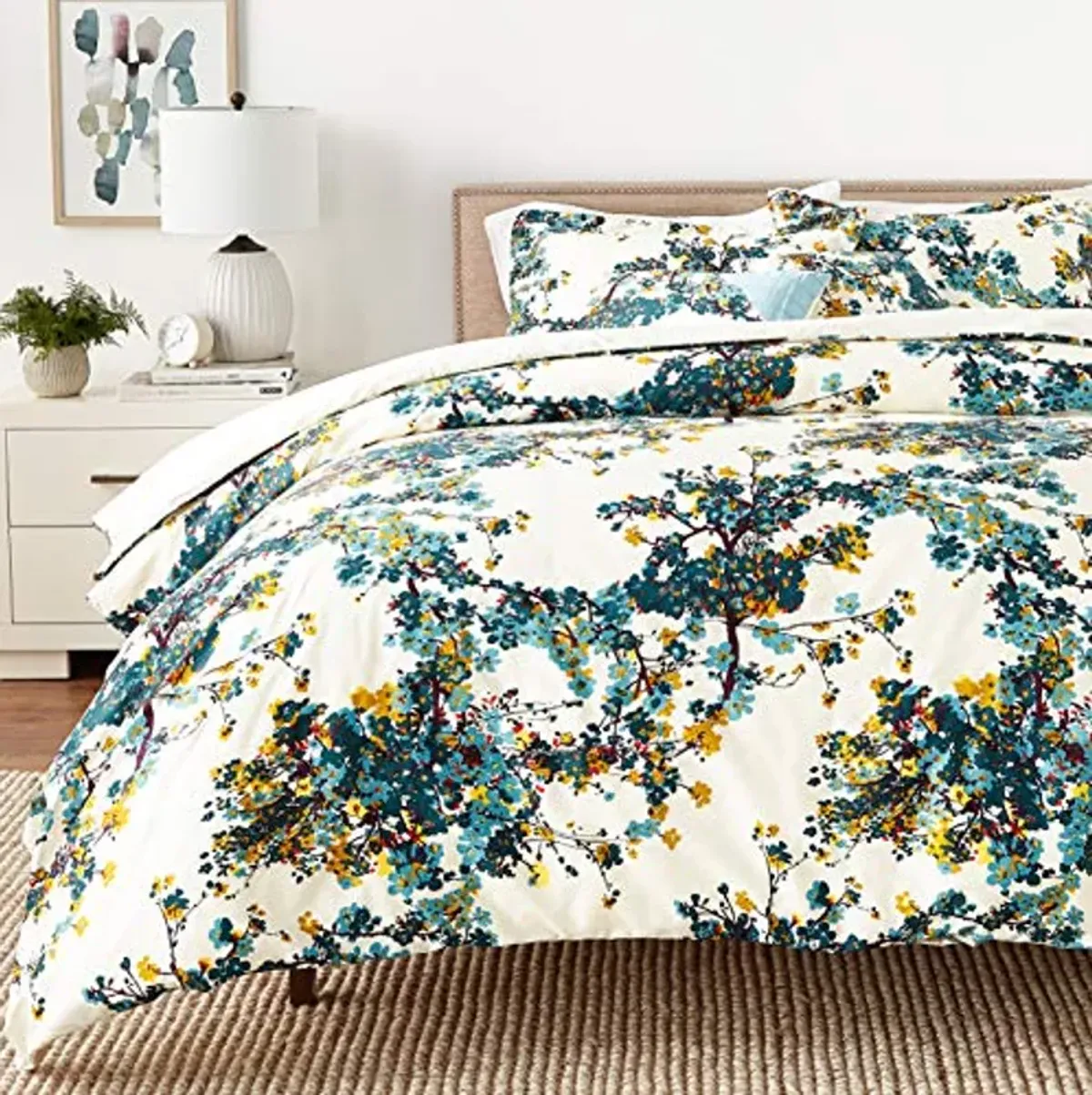 Tribeca Living Casablanca 5-Piece Cotton Floral Duvet Cover Set, Queen