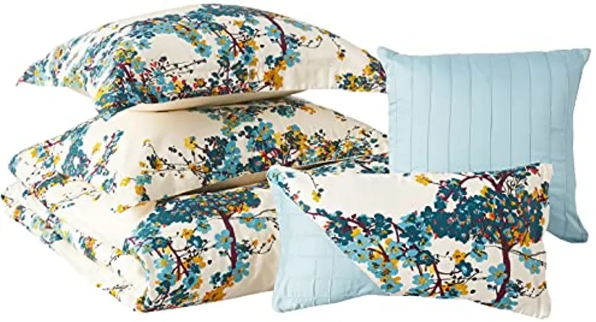 Tribeca Living Casablanca 5-Piece Cotton Floral Duvet Cover Set, Queen