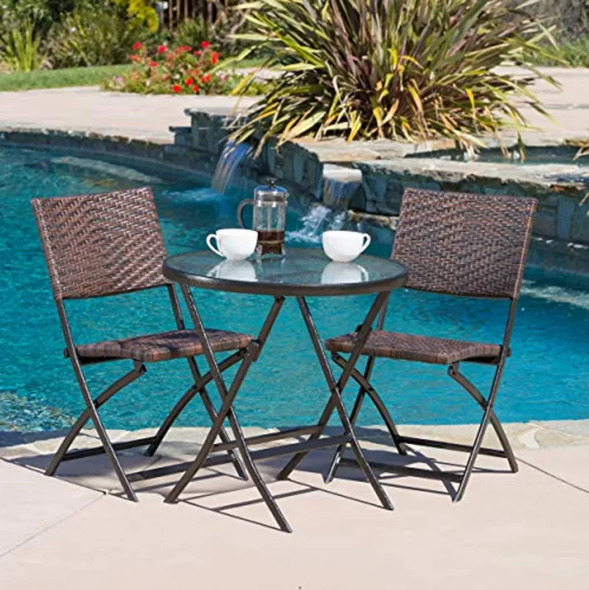 Christopher Knight Home El Paso Outdoor Folding Bistro Set, 3-Pcs Set, Multibrown