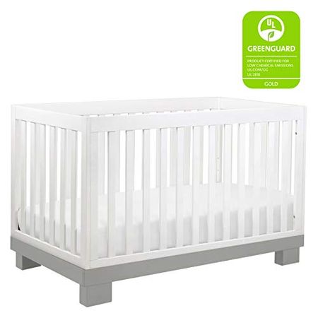 Babyletto Modo 3-in-1 Convertible Crib with Toddler Bed Conversion Kit in Grey and White, Greenguard Gold Certified