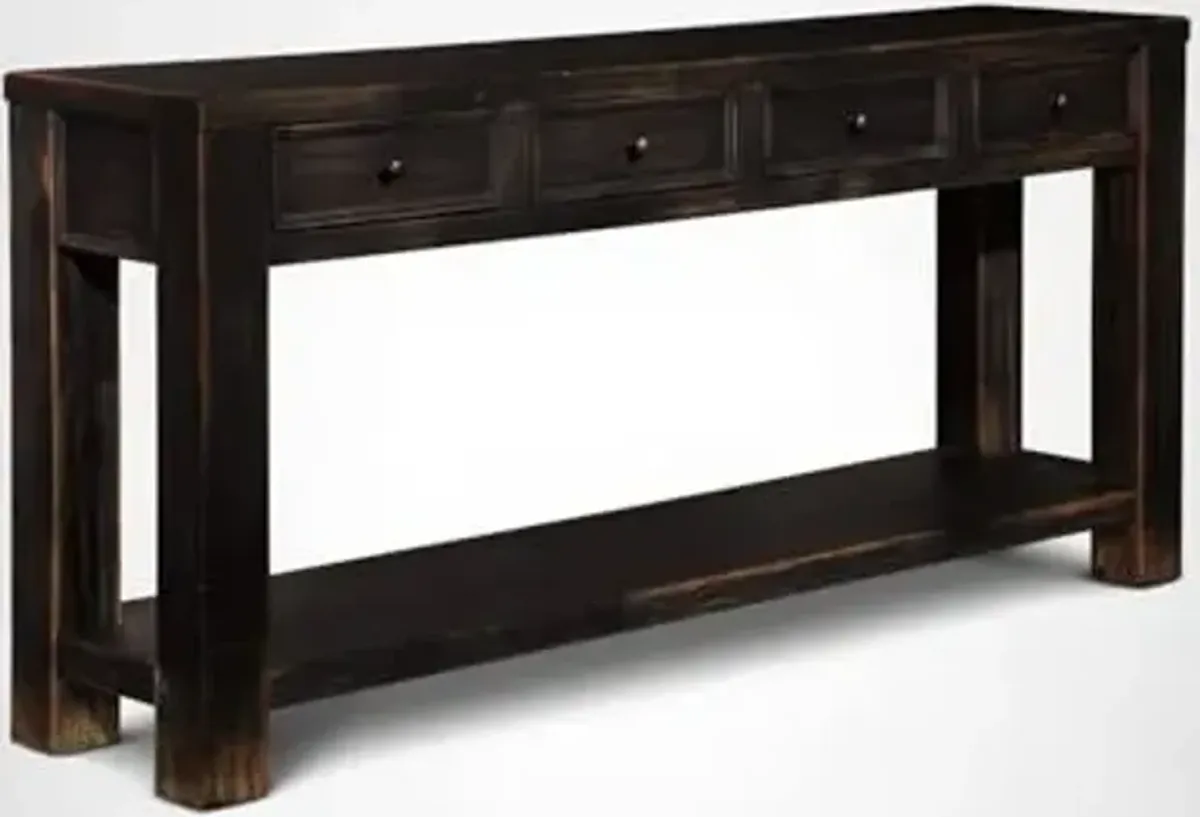 Signature Design by Ashley Gavelston Rustic Sofa Table with 4 Drawers and Lower Shelf, Weathered Black