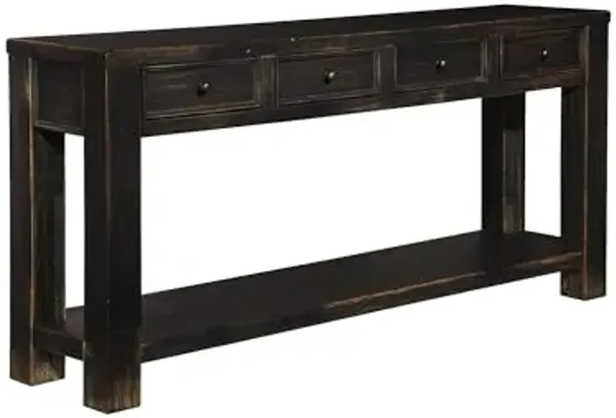 Signature Design by Ashley Gavelston Rustic Sofa Table with 4 Drawers and Lower Shelf, Weathered Black