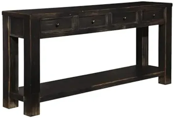 Signature Design by Ashley Gavelston Rustic Sofa Table with 4 Drawers and Lower Shelf, Weathered Black