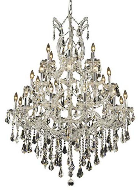 Elegant Lighting 2801D38C/RC Royal Cut Clear Crystal Maria Theresa 28-Light, Three-Tier Crystal Chandelier, Finished in Chrome with Clear Crystals, 38" x 52"