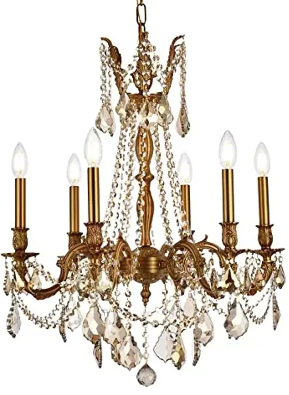 Elegant Lighting 9206D23FG-GT/RC Royal Cut Smoky Golden Teak Crystal Rosalia 6-Light, Single-Tier Crystal Chandelier, 23" x 26", Finished in French Gold with Smoky Golden Teak Crystals