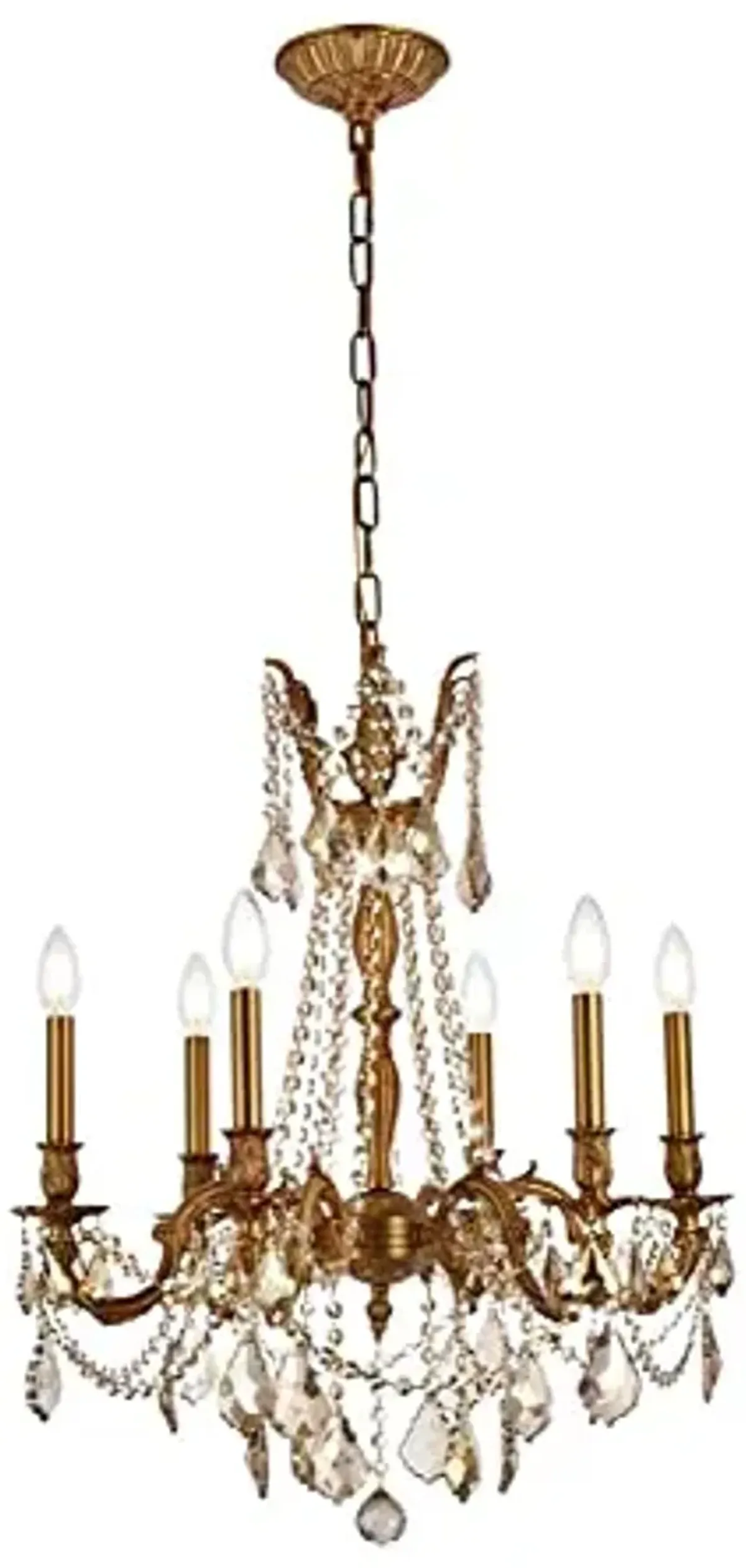 Elegant Lighting 9206D23FG-GT/RC Royal Cut Smoky Golden Teak Crystal Rosalia 6-Light, Single-Tier Crystal Chandelier, 23" x 26", Finished in French Gold with Smoky Golden Teak Crystals