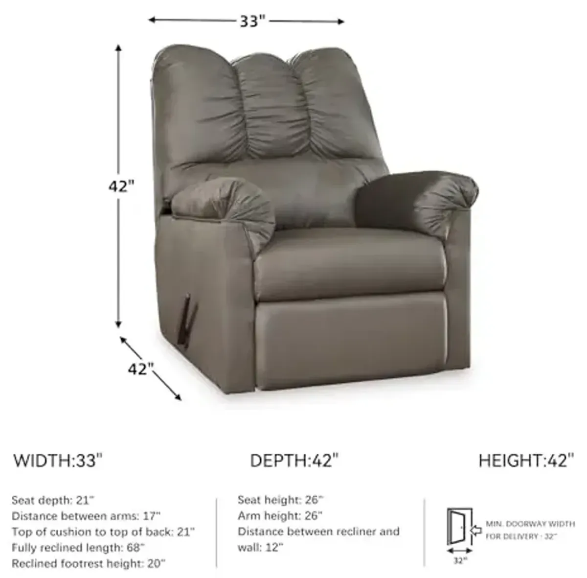 Signature Design by Ashley Darcy Casual Plush Manual Pull-Tab Rocker Recliner, Grayish Brown