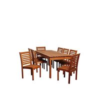 Amazonia Hawaii 9-Piece Patio Rectangular Dining Set | Eucalyptus Wood | Ideal for Outdoors and Indoors, Brown