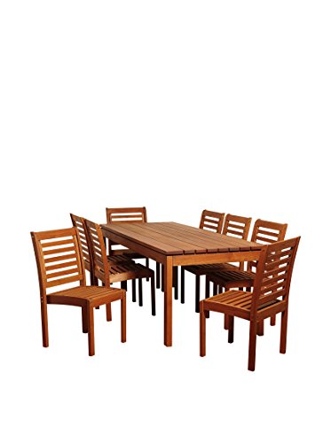 Amazonia Hawaii 9-Piece Patio Rectangular Dining Set | Eucalyptus Wood | Ideal for Outdoors and Indoors, Brown
