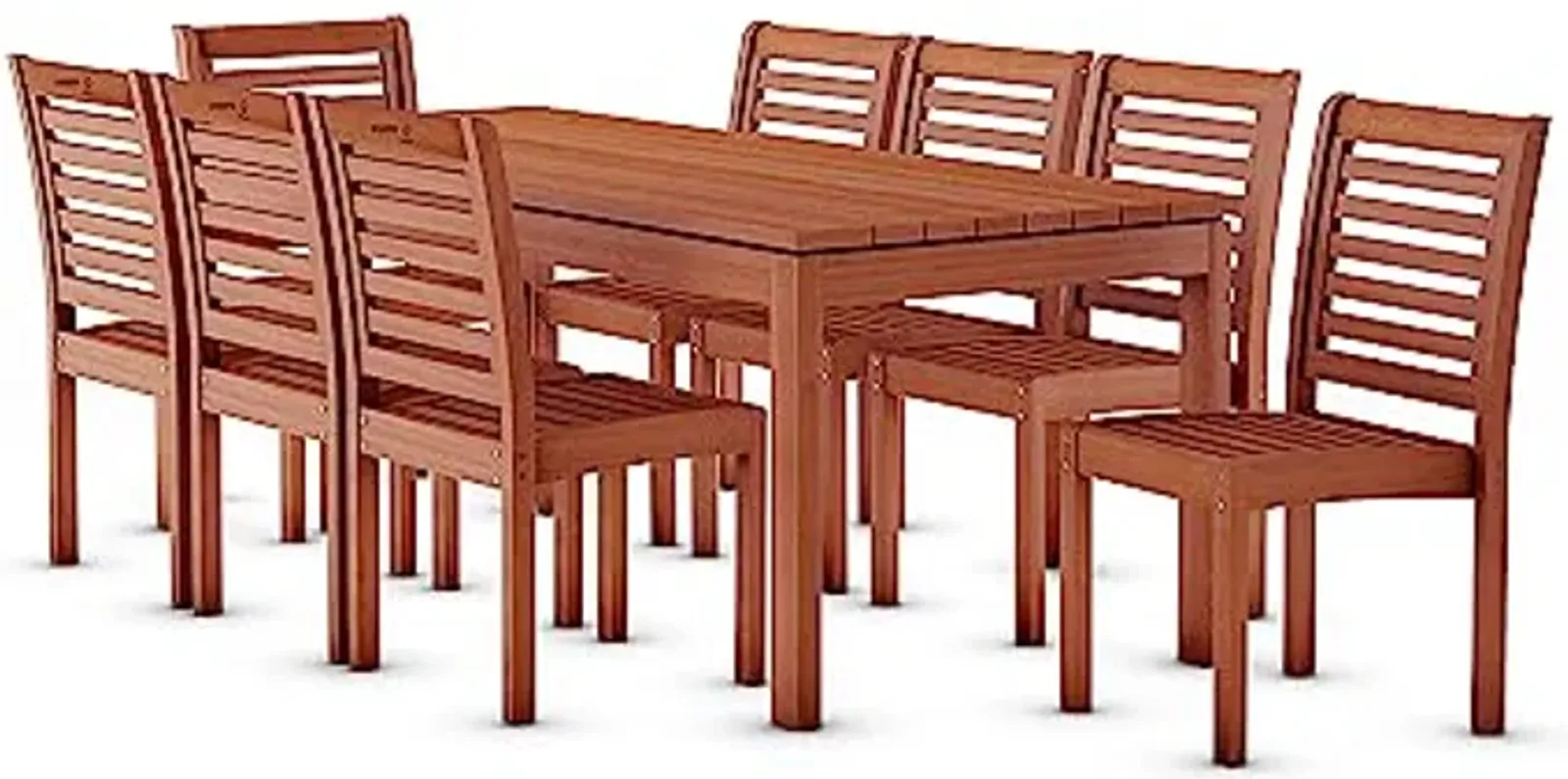 Amazonia Hawaii 9-Piece Patio Rectangular Dining Set | Eucalyptus Wood | Ideal for Outdoors and Indoors, Brown