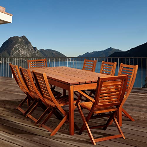Amazonia Delaware 9-Piece Outdoor Dining Table Set Eucalyptus Wood Ideal for Patio and Indoors, Brown