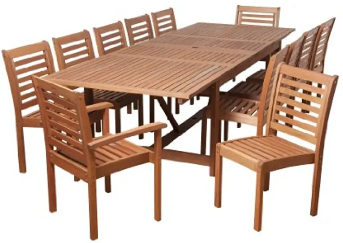 Amazonia SC Ley_10BT470_2BT421 Pensacola 13 Piece Eucalyptus Extendable Rectangular Dining Set, Brown, 118" x 42" x 37"