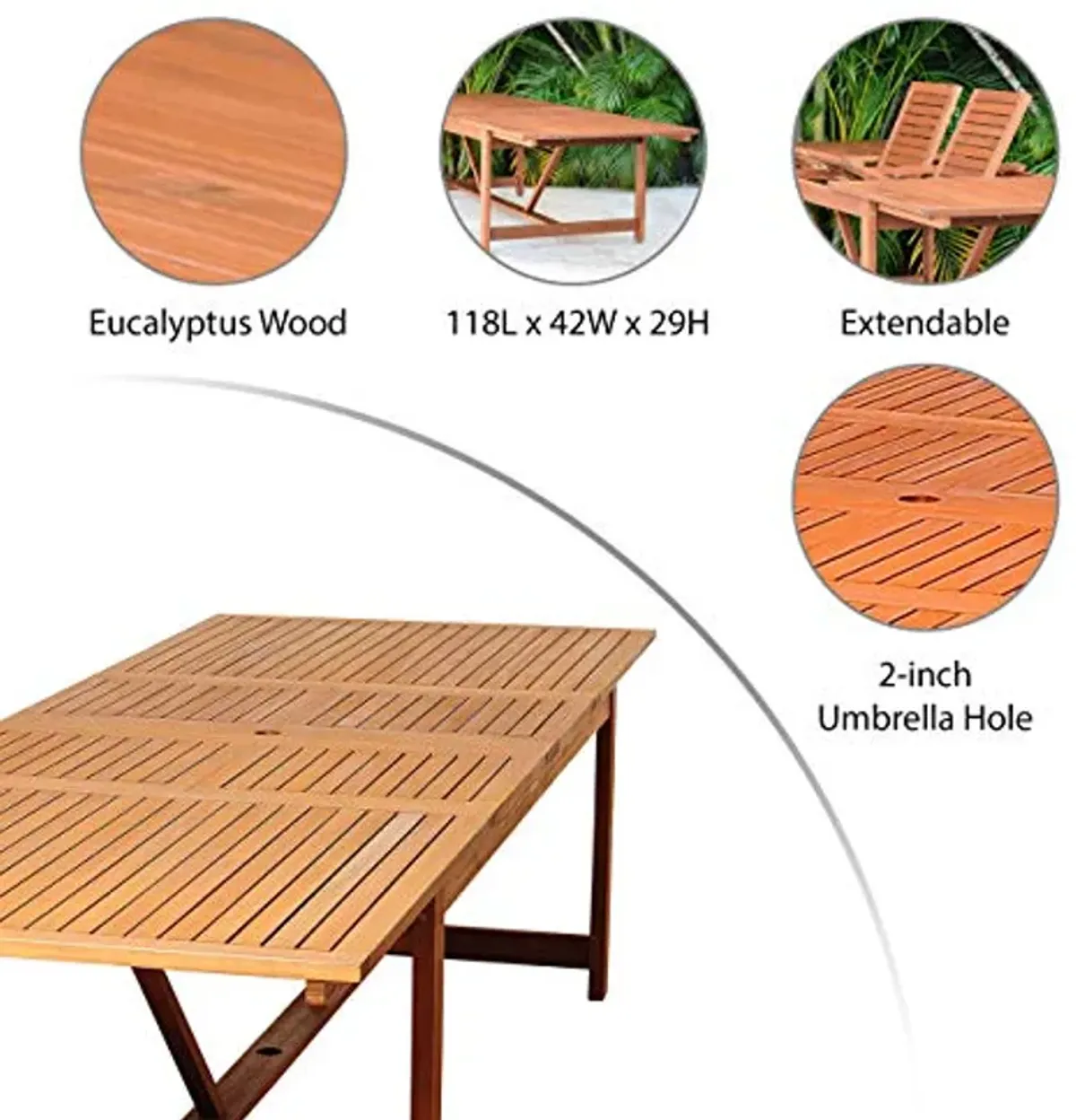 Amazonia Colony 11 Patio Extendable Rectangular Dining Set Wtih Cushions | Eucalyptus Wood | Ideal for Outdoors and Poolside, 9-Piece, Brown