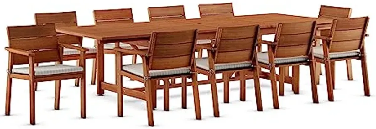 Amazonia Colony 11 Patio Extendable Rectangular Dining Set Wtih Cushions | Eucalyptus Wood | Ideal for Outdoors and Poolside, 9-Piece, Brown