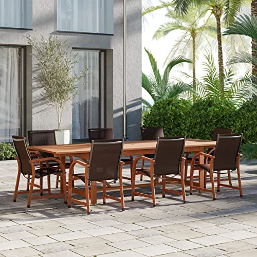 Amazonia Franklin 9-Piece Outdoor Extendable Rectangular Dining Table Set | Eucalyptus Wood | Ideal for Patio and Indoors, Black