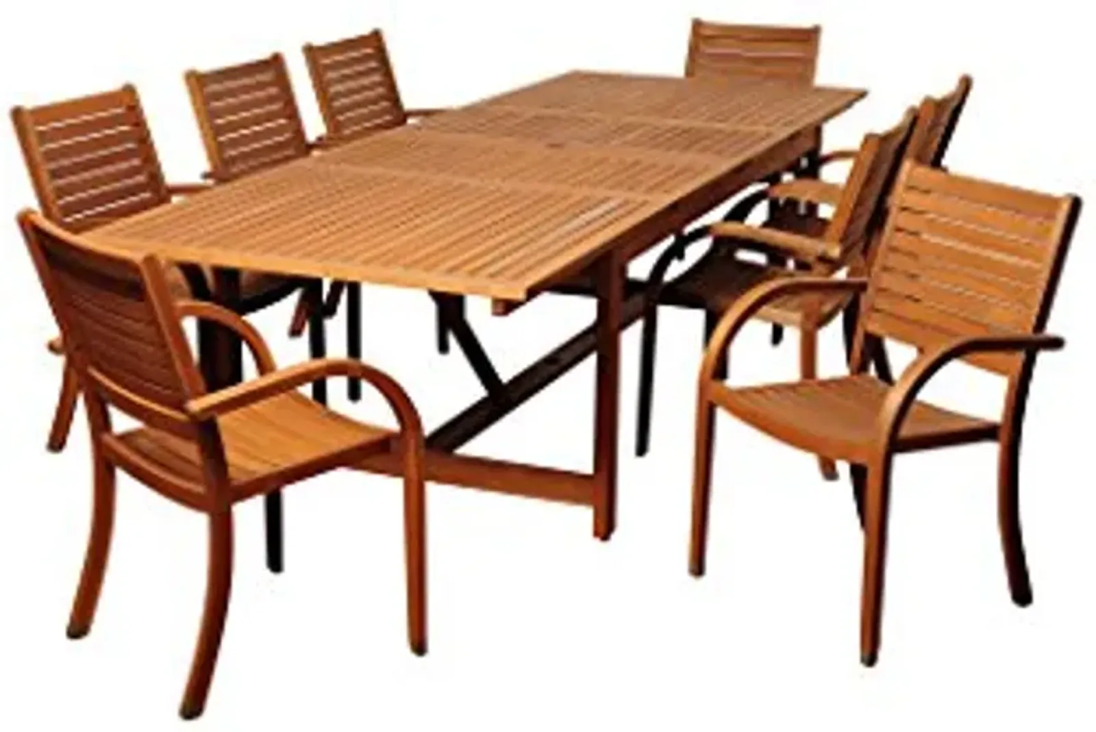 Amazonia Franklin 9-Piece Outdoor Extendable Rectangular Dining Table Set | Eucalyptus Wood | Ideal for Patio and Indoors, Black