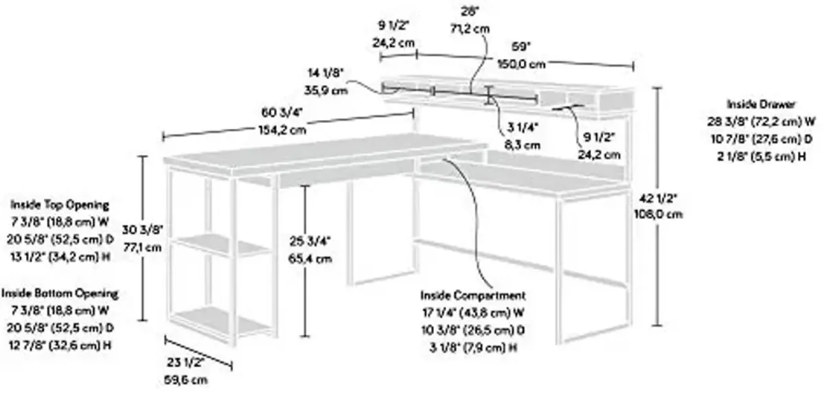 Sauder Transit L-Desk, Salt Oak finish