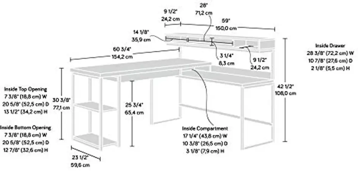 Sauder Transit L-Desk, Salt Oak finish