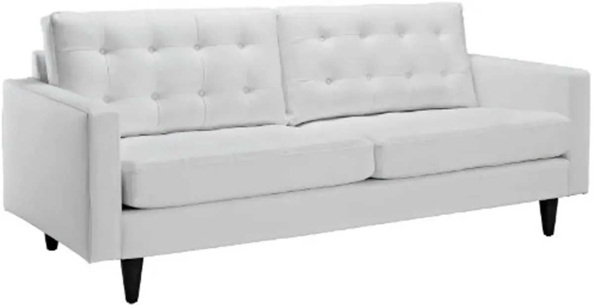 Modway Empress Mid-Century Modern Upholstered Leather Sofa and Two Armchair Set White