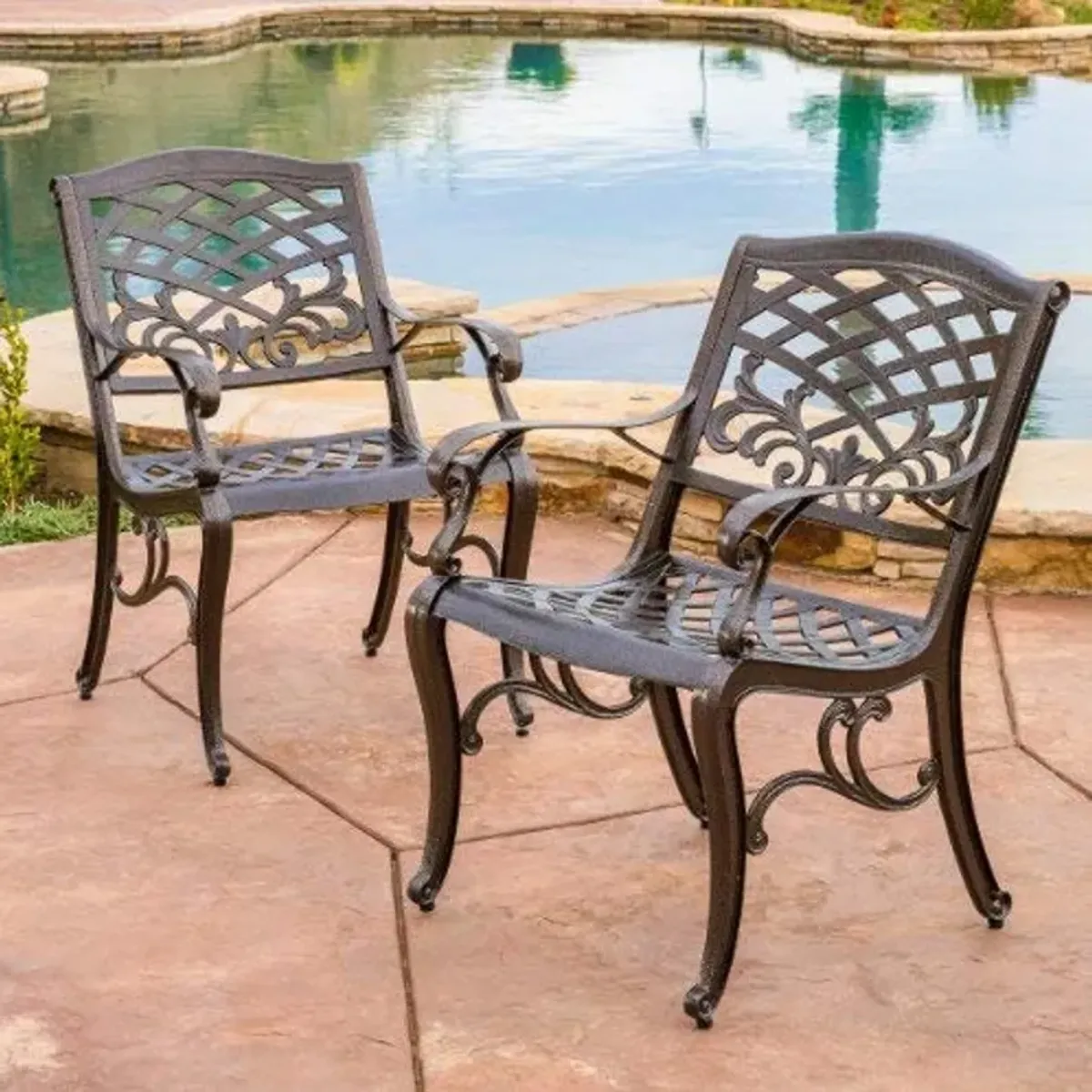 Christopher Knight Home Sarasota Outdoor Cast Aluminum Outdoor Chairs, 2-Pcs Set, Hammered Bronze