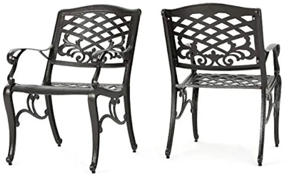 Christopher Knight Home Sarasota Outdoor Cast Aluminum Outdoor Chairs, 2-Pcs Set, Hammered Bronze