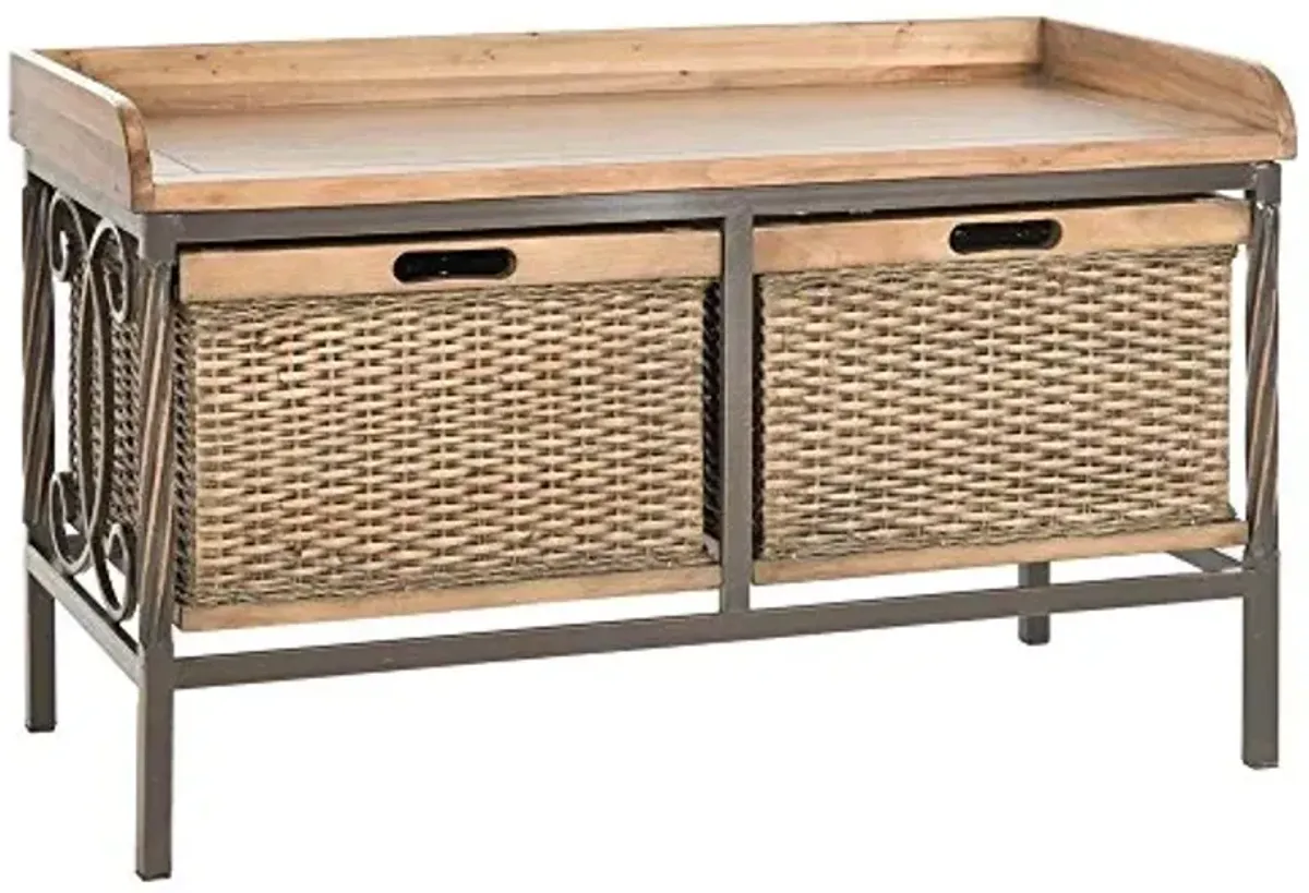 Safavieh American Homes Collection Noah Antiqued Pewter and Oak Storage Bench