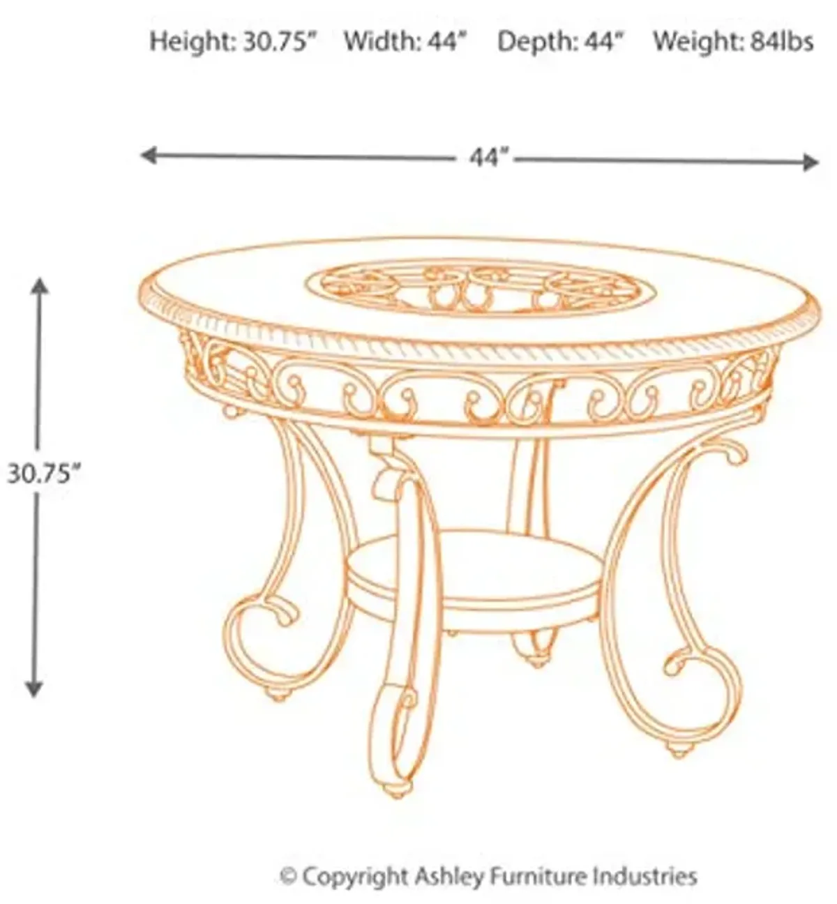 Signature Design by Ashley Glambrey Old World 45" Round Glass Top Dining Table, Brown