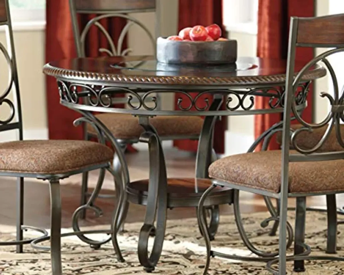 Signature Design by Ashley Glambrey Old World 45" Round Glass Top Dining Table, Brown