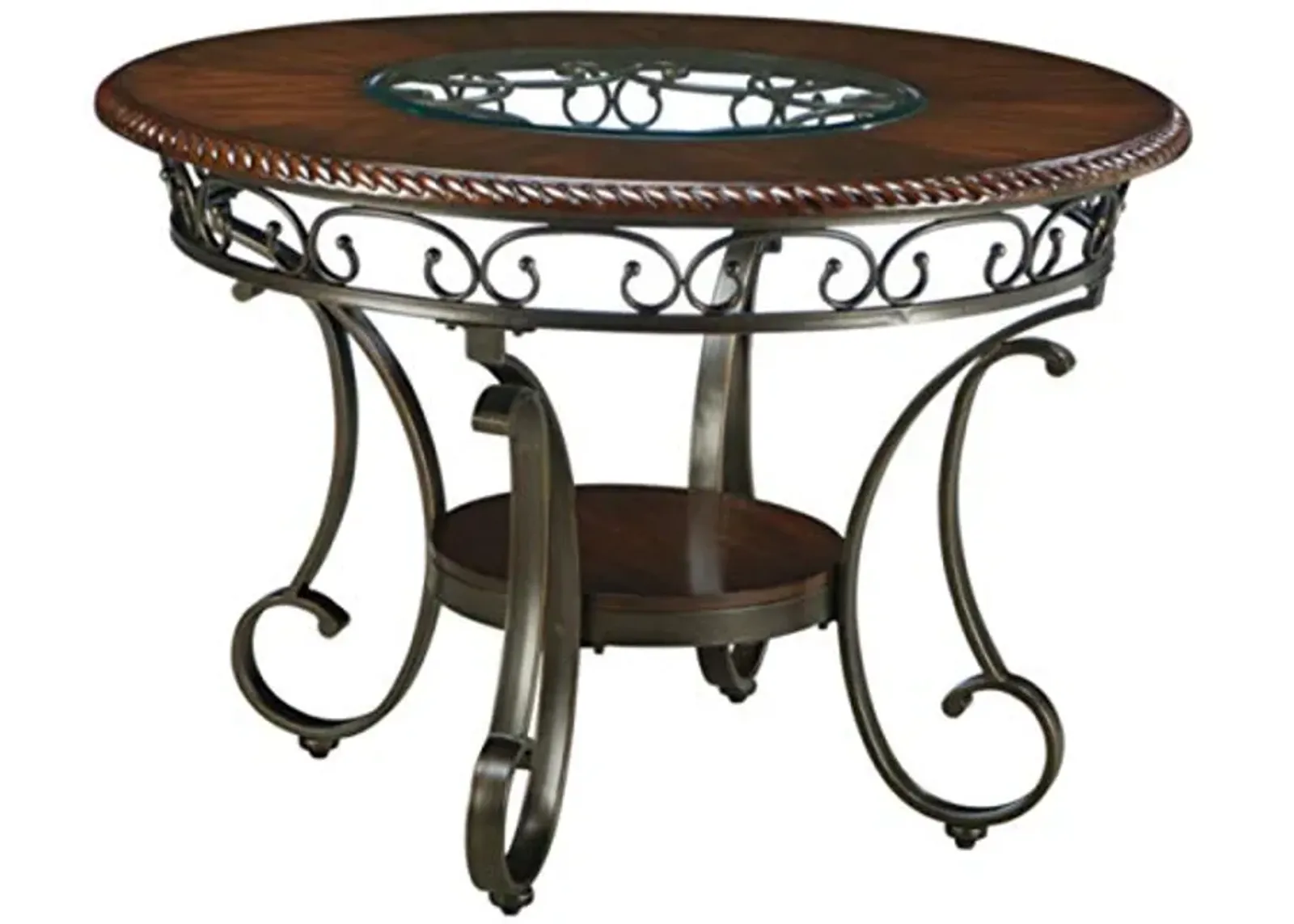 Signature Design by Ashley Glambrey Old World 45" Round Glass Top Dining Table, Brown