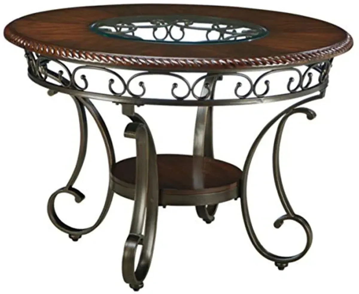 Signature Design by Ashley Glambrey Old World 45" Round Glass Top Dining Table, Brown