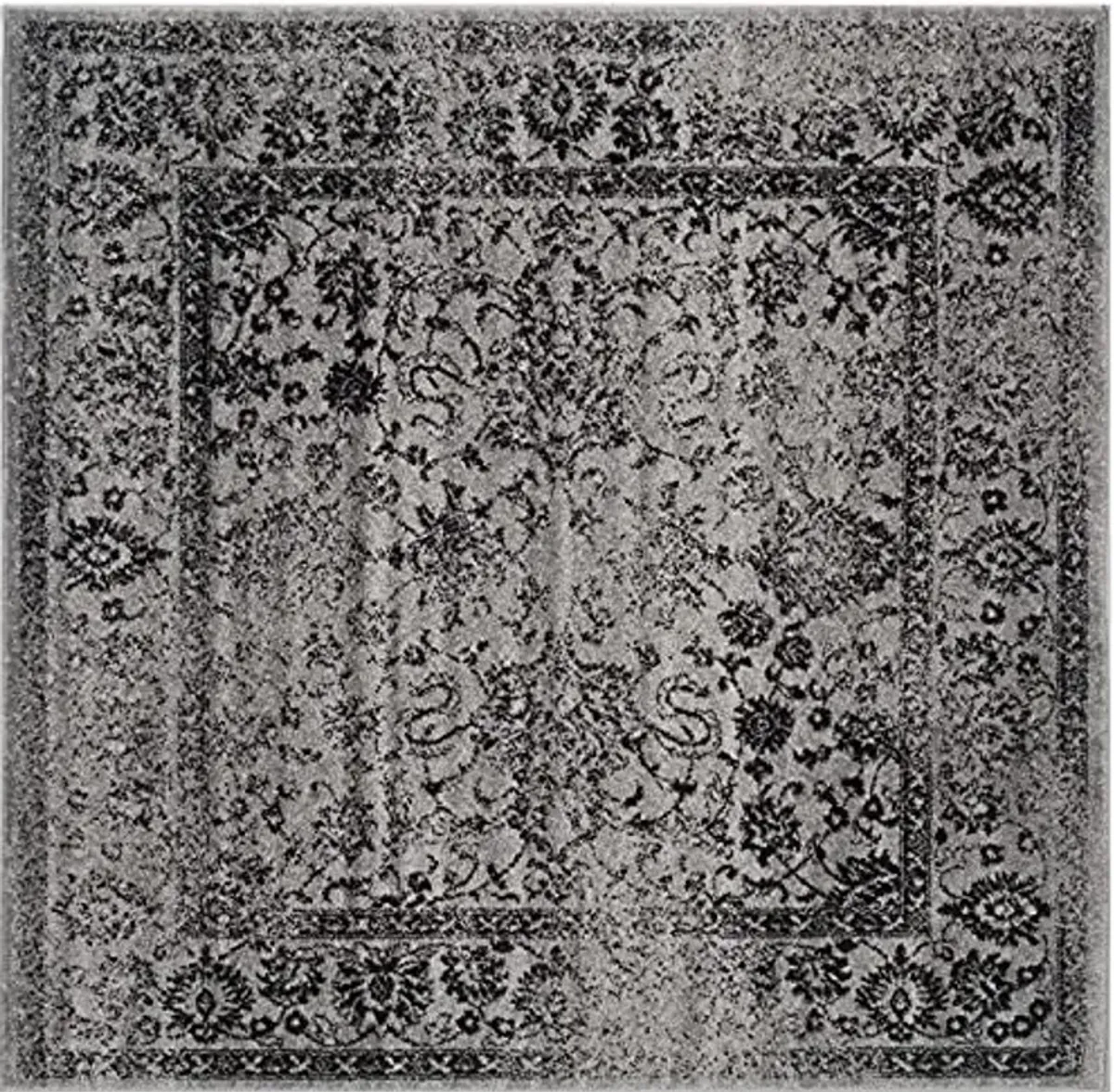 SAFAVIEH Adirondack Collection Area Rug - 6' Square, Grey & Black, Distressed Vintage Floral Design, Non-Shedding & Easy to Clean, Ideal for Living Room, Bedroom, Dining Space (ADR109B)
