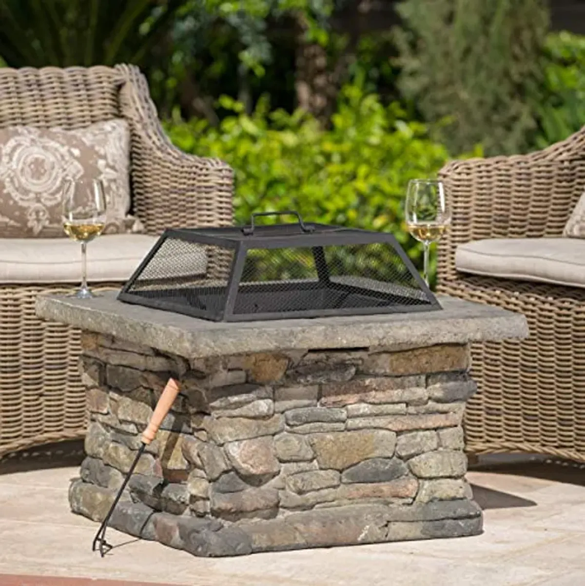 Christopher Knight Home Corporal Natural Stone Square Fire Pit, Light Gray