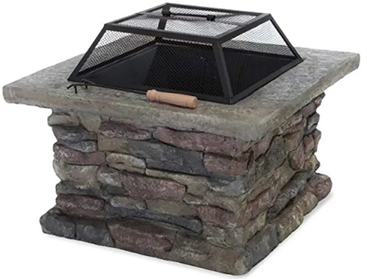 Christopher Knight Home Corporal Natural Stone Square Fire Pit, Light Gray