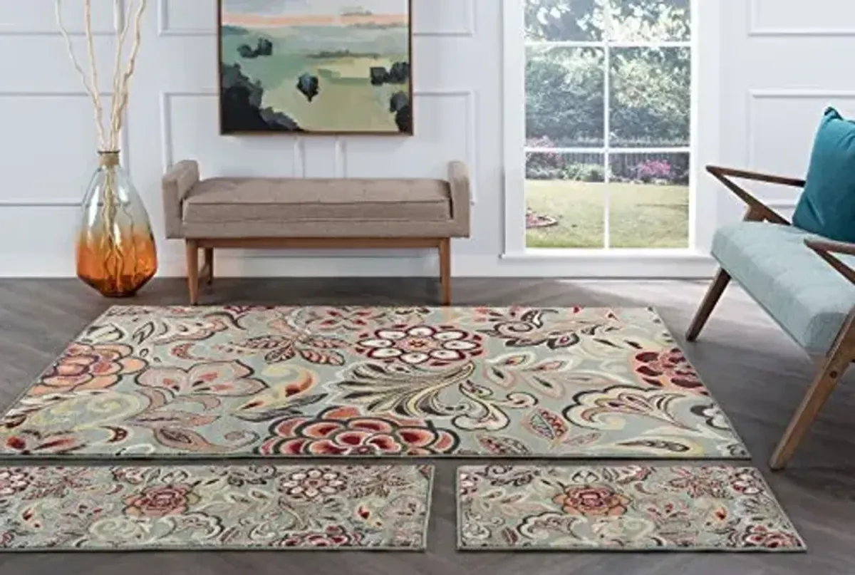 Dilek Transitional Floral Seafoam 3-Piece Area Rug Set, 3-Piece Set
