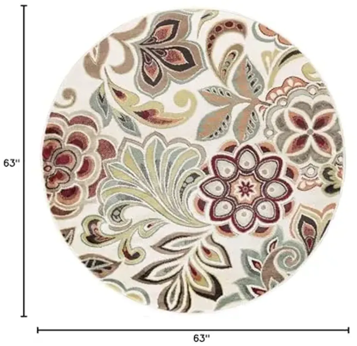 Dilek Transitional Floral Ivory Round Area Rug, 5' Round
