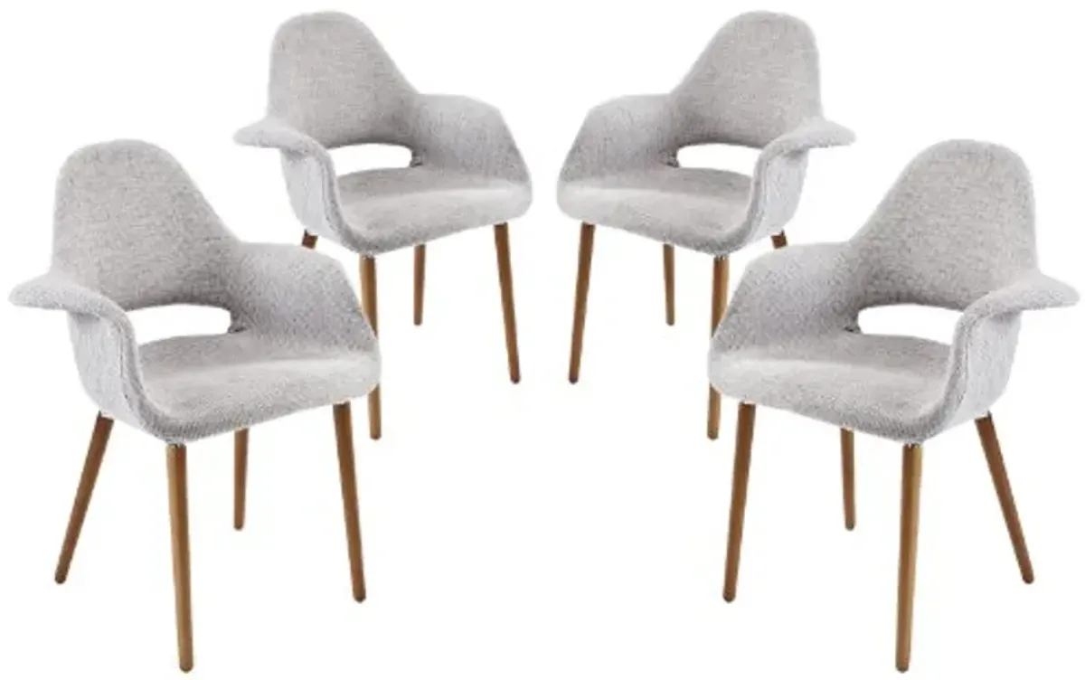 Modway Aegis Mid-Century Modern Upholstered Fabric Four Dining Chairs with Wood Legs in Light Gray