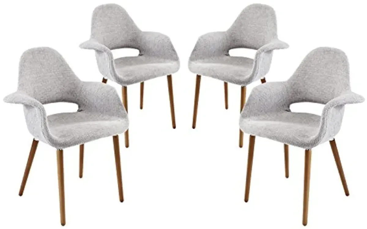 Modway Aegis Mid-Century Modern Upholstered Fabric Four Dining Chairs with Wood Legs in Light Gray