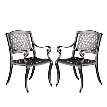 Christopher Knight Home Hallandale Outdoor Cast Aluminum Chairs, 2-Pcs Set, Black Sand