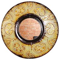 Urbanest Mid Century Modern Round Wall Decor Mirror, 30" Diameter, Green Copper Patina with Gold Highlight