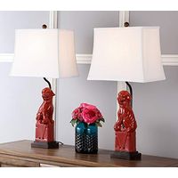 SAFAVIEH Lighting Collection Chinese Foo Dog Red 28-inch Bedroom Living Room Home Office Desk Nightstand Table Lamp Set of 2 (LED Bulbs Included)