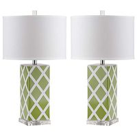 SAFAVIEH Lighting Collection Garden Lattice Trellis Modern Contemporary Green 27-inch Bedroom Living Room Home Office Desk Nightstand Table Lamp Set of 2 (LED Bulbs Included)